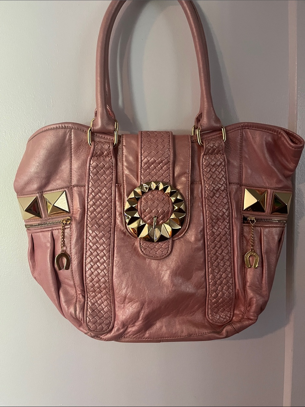 Betsey Johnson Rose Metallic Tote with Gold Stud Accents